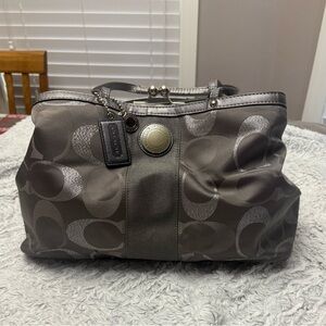 Coach Metallic Silver/Gray Signature C Stripe Carryall F20427 Bag